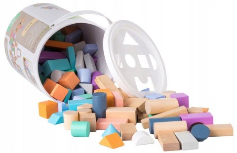 DREWNIANE KLOCKI 100 SZT WIADERKO + SORTER ECOTOYS