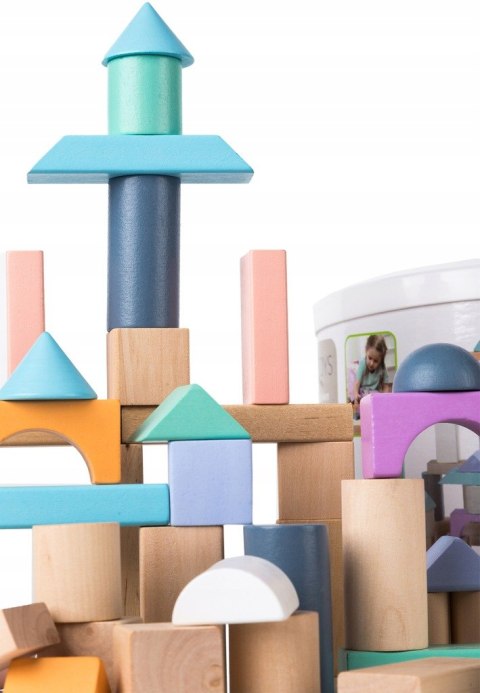DREWNIANE KLOCKI 100 SZT WIADERKO + SORTER ECOTOYS