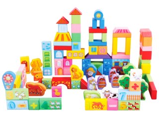 DREWNIANE KLOCKI ZESTAW FARMA 100 EL. ECOTOYS