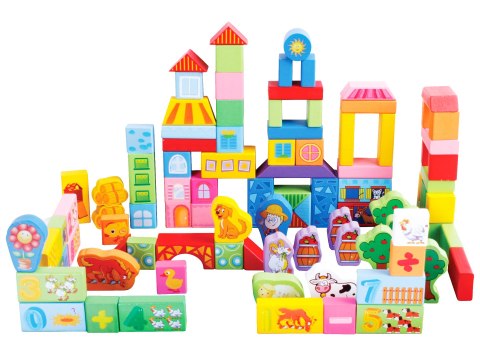 DREWNIANE KLOCKI ZESTAW FARMA 100 EL. ECOTOYS