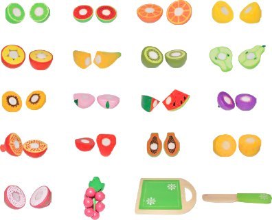 DREWNIANE OWOCE DO KROJENIA 20 SZTUK ECOTOYS