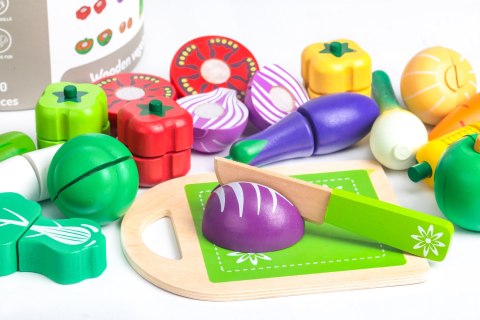 DREWNIANE WARZYWA DO KROJENIA DLA DZIECI 20 SZTUK ECOTOYS