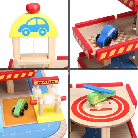 DUŻY DREWNIANY GARAŻ Z WINDĄ + AUTKA ECOTOYS