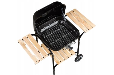 DUŻY GRILL OGRODOWY Z REGULACJĄ RUSZTU DREWNIANE PÓŁKI