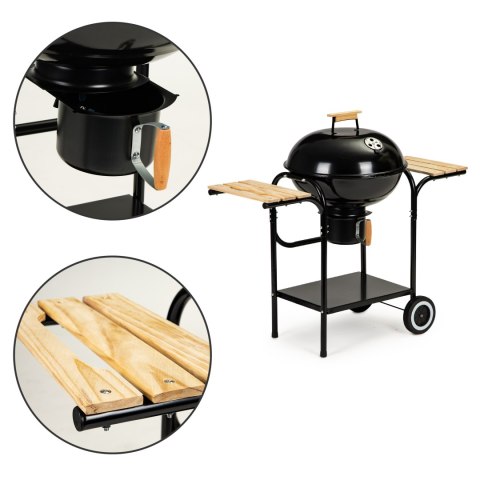GRILL OGRODOWY WĘGLOWY Z POKRYWĄ I PÓŁKAMI RUSZT POPIELNIK