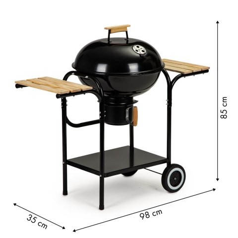 GRILL OGRODOWY WĘGLOWY Z POKRYWĄ I PÓŁKAMI RUSZT POPIELNIK