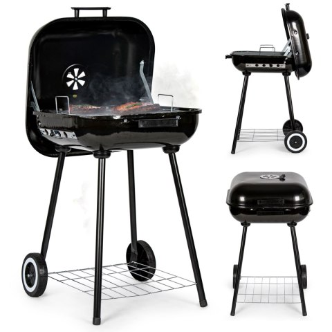 GRILL WĘGLOWY OGRODOWY Z POKRYWĄ NA ZAWIASACH + KÓŁKA MODERNHOME