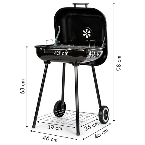GRILL WĘGLOWY OGRODOWY Z POKRYWĄ NA ZAWIASACH + KÓŁKA MODERNHOME