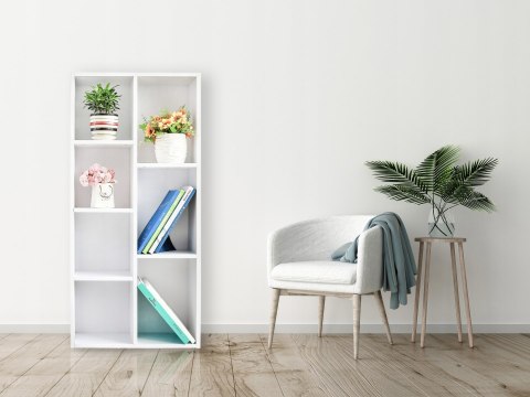 KOMODA SZAFKA REGAŁ NA KSIĄŻKI DO SALONU BIAŁY MODERNHOME