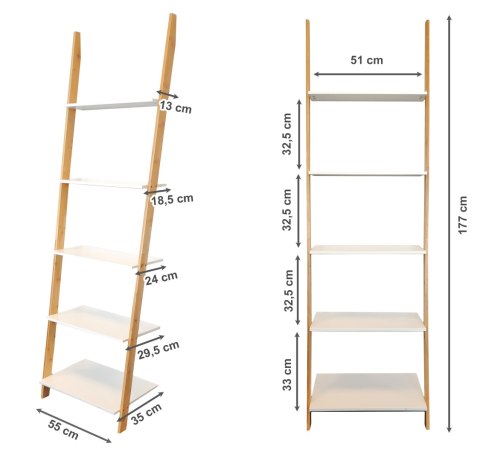 REGAŁ DRABINA 5 PÓŁEK MDF BAMBUS MODERNHOME