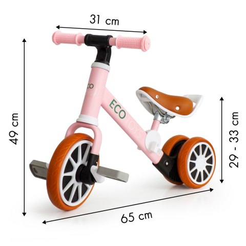 ROWER ROWEREK TRÓJKOŁOWY BIEGOWY Z PEDAŁAMI 2W1 RÓŻOWY ECOTOYS