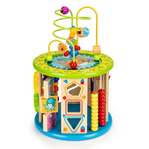 DREWNIANA KOSTKA EDUKACYJNA Z GRAMI, KLOCKAMI, ŁOWIENIE RYBEK ECOTOYS