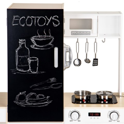 DREWNIANA KUCHNIA DLA DZIECI OSOBNE SEGMENTY XXL TABLICA + LED ECOTOYS