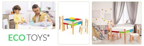 DREWNIANE MEBLE DLA DZIECI ZESTAW STÓŁ + 2 KRZESŁA ECOTOYS