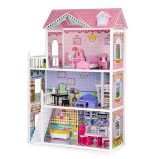 DREWNIANY DOMEK DLA LALEK XXL Z MEBELKAMI ECOTOYS