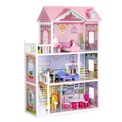 DREWNIANY DOMEK DLA LALEK XXL Z MEBELKAMI ECOTOYS