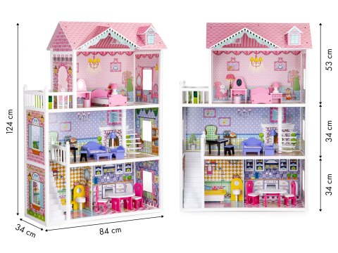 DREWNIANY DOMEK DLA LALEK XXL Z MEBELKAMI ECOTOYS
