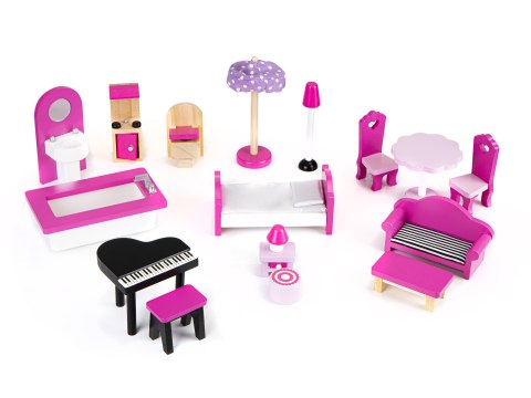 DREWNIANY DOMEK DLA LALEK MEBELKI ECOTOYS