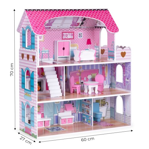DREWNIANY DOMEK DLA LALEK Z OŚWIETLENIEM LED + ZESTAW MEBELKÓW ECOTOYS