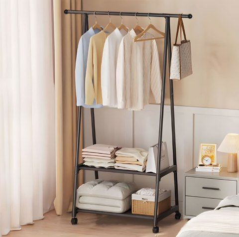 WIESZAK STOJĄCY STOJAK NA KÓŁKACH Z 2 PÓŁKAMI NA UBRANIA BUTY MODERNHOME