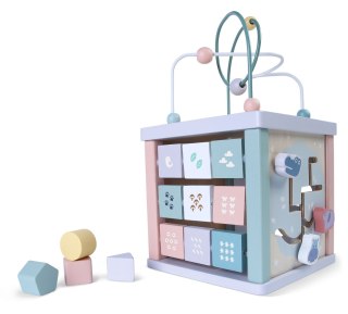 DREWNIANA KOSTKA EDUKACYJNA, SORTER, MULA, ZEGAR ECOTOYS