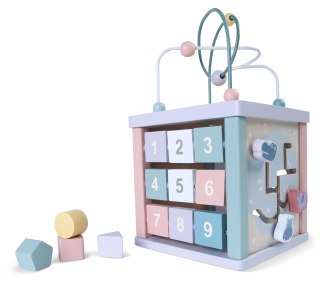 DREWNIANA KOSTKA EDUKACYJNA, SORTER, MULA, ZEGAR ECOTOYS