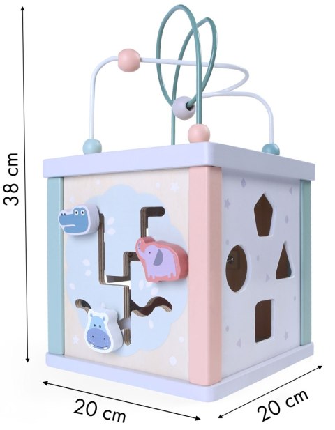 DREWNIANA KOSTKA EDUKACYJNA, SORTER, MULA, ZEGAR ECOTOYS