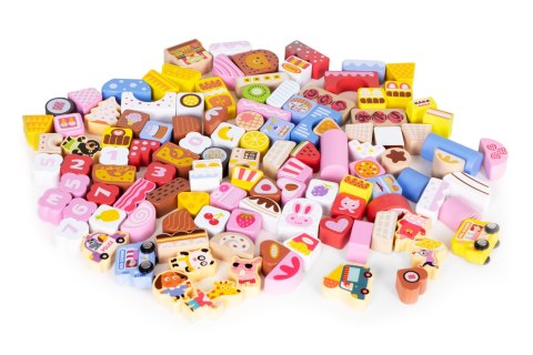 DREWNIANE KLOCKI EDUKACYJNE ZESTAW - CUKIERKOWE MIASTO 116 EL. ECOTOYS