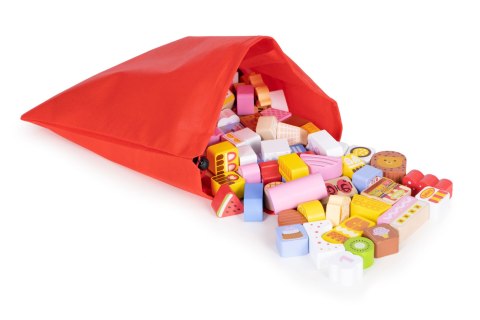 DREWNIANE KLOCKI EDUKACYJNE ZESTAW - CUKIERKOWE MIASTO 116 EL. ECOTOYS