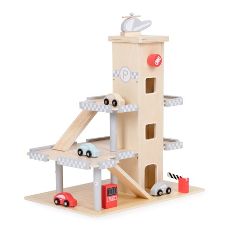 DUŻY DREWNIANY TOR GARAŻ PARKING Z WINDĄ + AUTKA ECOTOYS