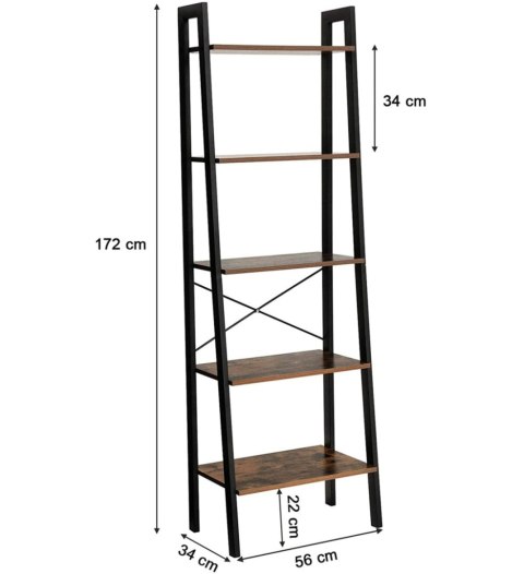 REGAŁ W STYLU RUSTYKALNYM 5 PÓŁEK METALOWY STELAŻ LOFT