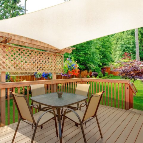 KWADRATOWY ŻAGIEL PRZECIWSŁONECZNY 5X5M DASZEK WODOODPORNY MODERNHOME - BEŻOWY