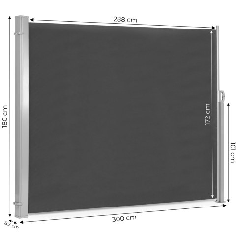 SKŁADANA MARKIZA 300X180 CM BOCZNA ROLETA PARAWAN DO OGRODU NA TARAS ANTRACYT