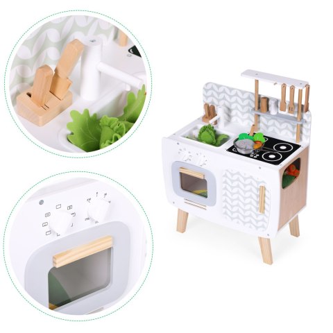DREWNIANA KUCHNIA DLA DZIECI RETRO PIEKARNIK PALNIKI ZLEW AKCESORIA KUCHENNE ECOTOYS