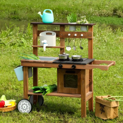 KUCHNIA BŁOTNA OUTDOOR DLA DZIECI Z AKCESORIAMI DREWNO JODŁOWE ECOTOYS