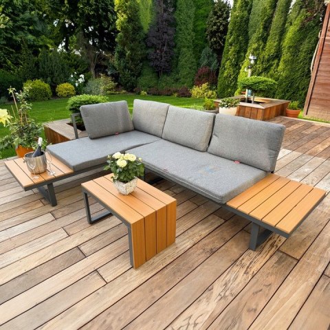 ZESTAW MEBLI OGRODOWYCH NUFORMA NAROŻNIK SOFA STOLIK