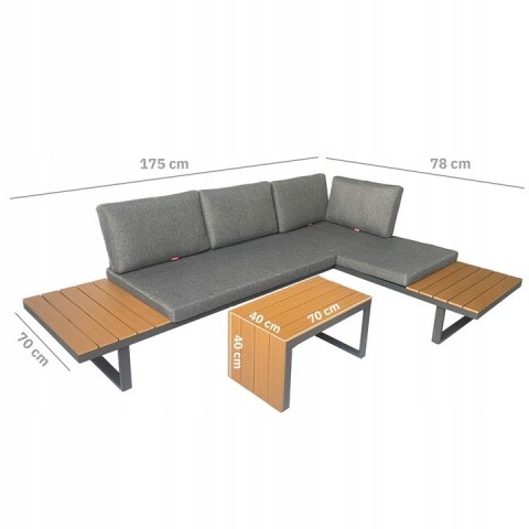 ZESTAW MEBLI OGRODOWYCH NUFORMA NAROŻNIK SOFA STOLIK