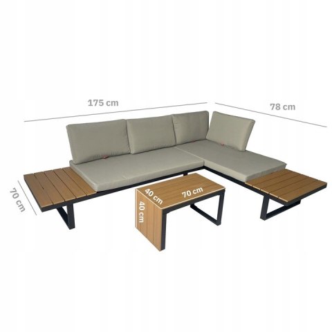 ZESTAW MEBLI OGRODOWYCH NUFORMA NAROŻNIK SOFA STOLIK