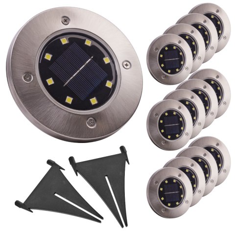 Lampa solarna ogrodowa LED najazdowa gruntowa 6500K zimny biały 12szt