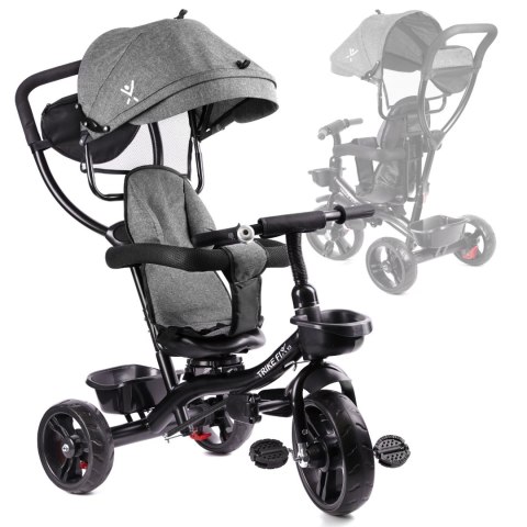Rowerek trójkołowy Trike Fix Lite 3w1 z daszkiem obracany regulowany spacerówka prowadnik pasy szary