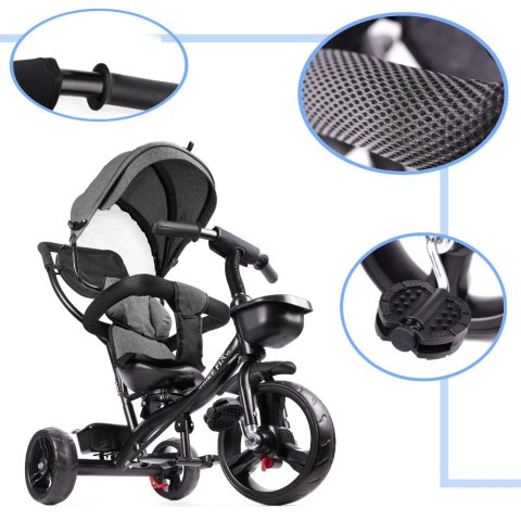 Rowerek trójkołowy Trike Fix Lite 3w1 z daszkiem obracany regulowany spacerówka prowadnik pasy szary