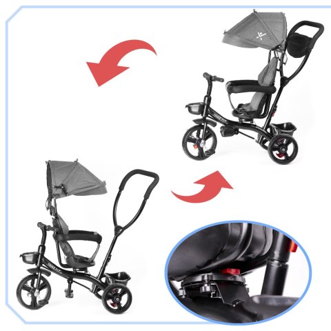 Rowerek trójkołowy Trike Fix Lite 3w1 z daszkiem obracany regulowany spacerówka prowadnik pasy szary