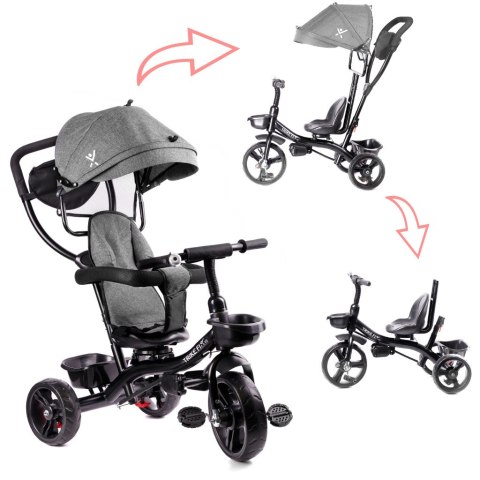 Rowerek trójkołowy Trike Fix Lite 3w1 z daszkiem obracany regulowany spacerówka prowadnik pasy szary